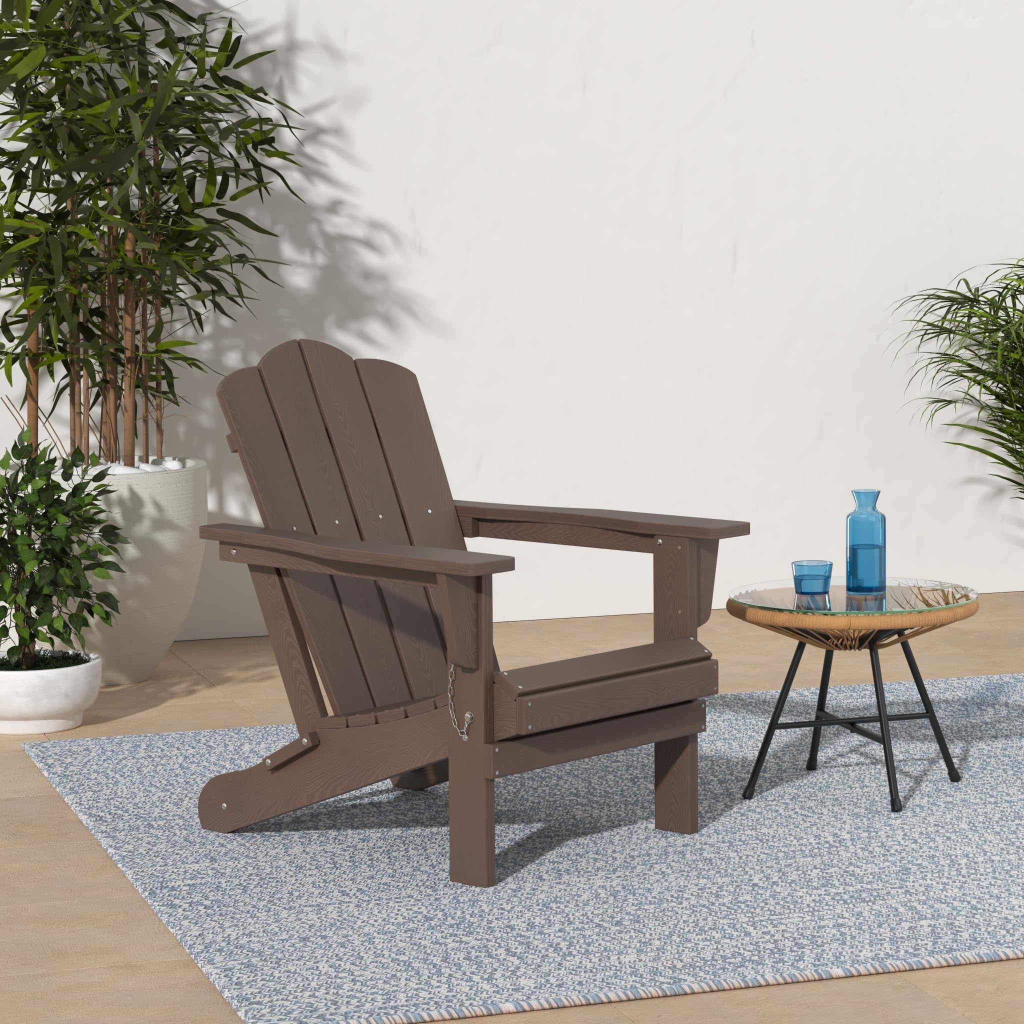 Kingyes Folding Adirondack Chair Set Of 4, Hdpe All-Weather Folding Adirondack Chair, Brown